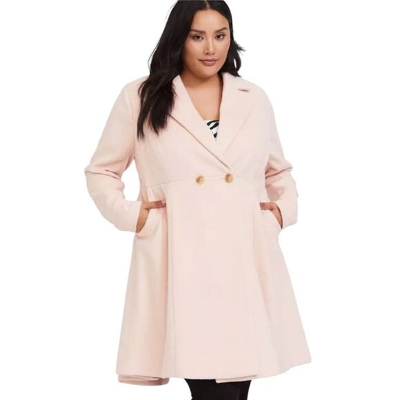 TORRID WOOL Pale Pink Fit & Flare Plus Size Long Winter Coat 3X - Picture 6 of 14